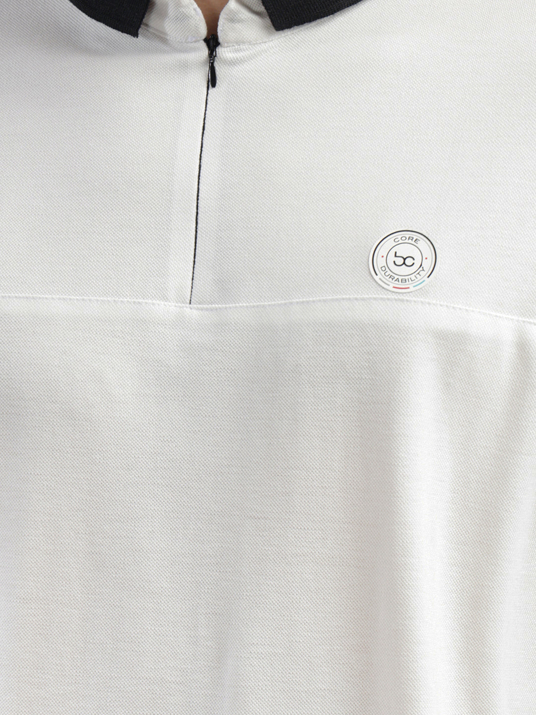 cobb solid white polo neck zipper t-shirt