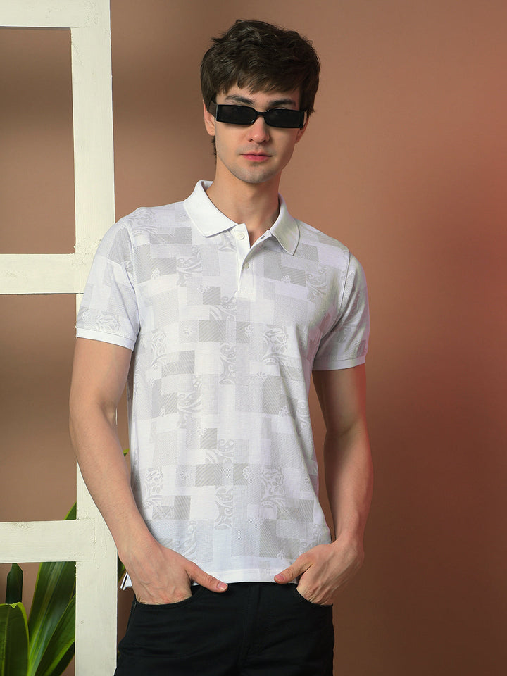 cobb white printed polo neck t-shirt