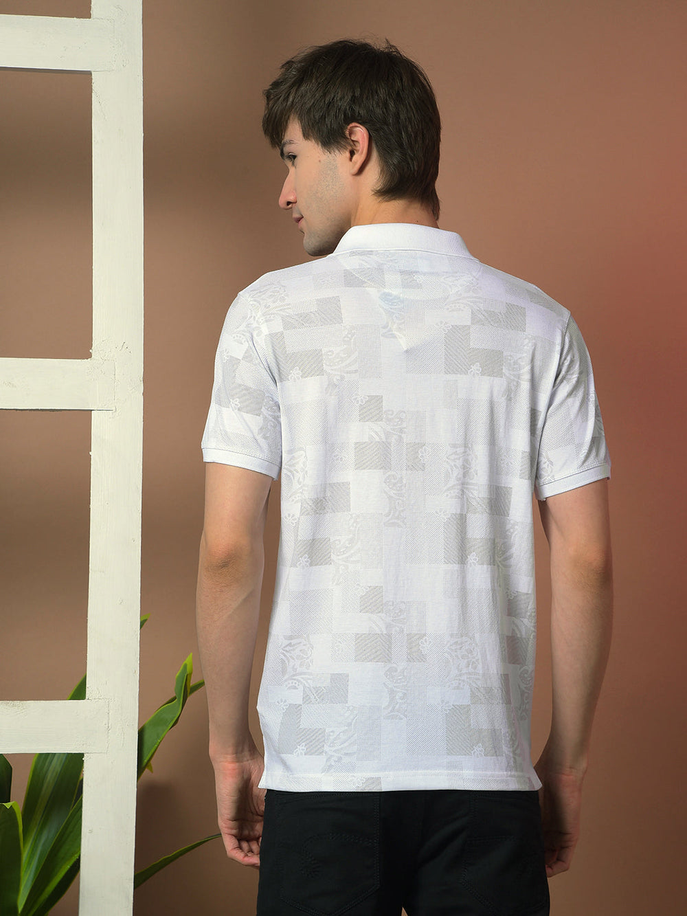 cobb white printed polo neck t-shirt
