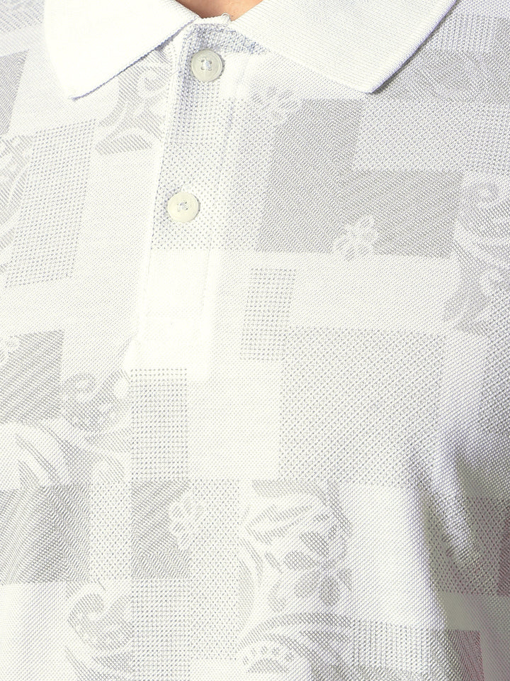 cobb white printed polo neck t-shirt