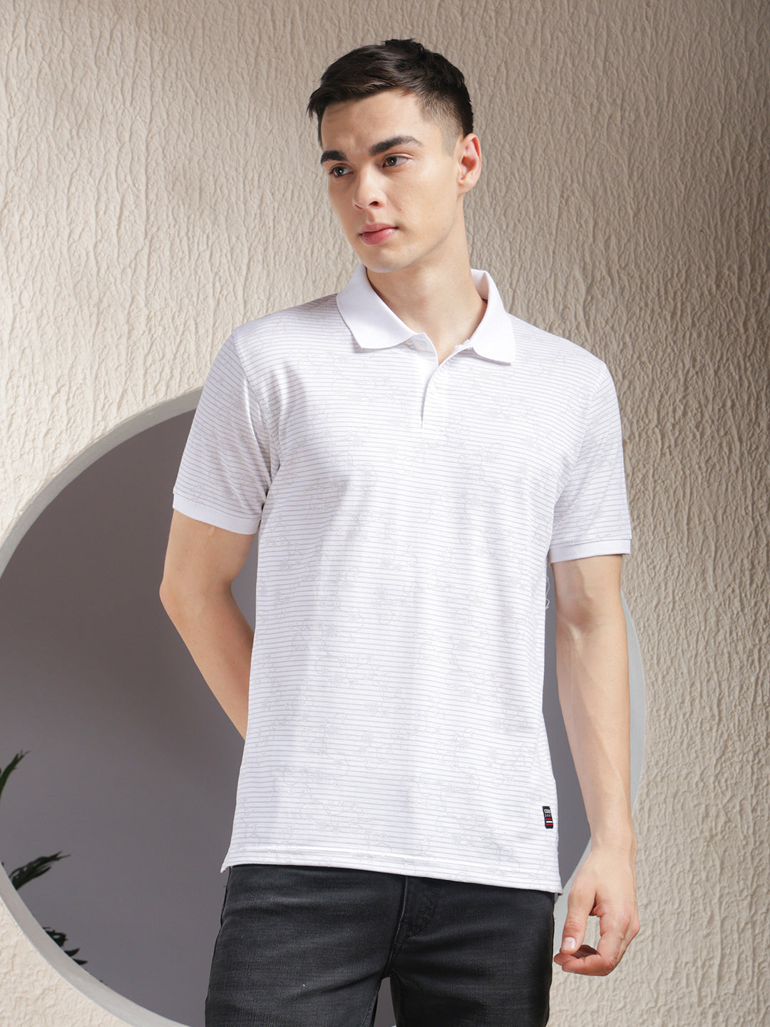 cobb white printed polo neck t-shirt