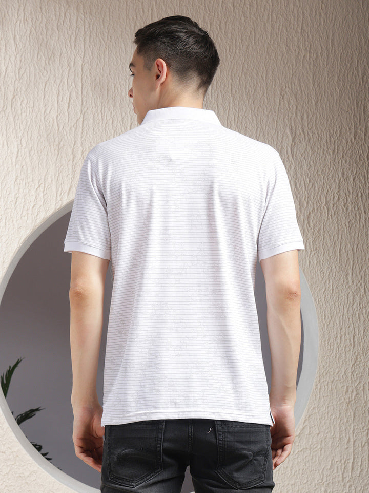 cobb white printed polo neck t-shirt