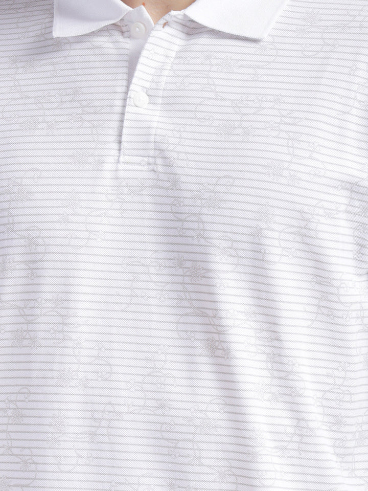 cobb white printed polo neck t-shirt