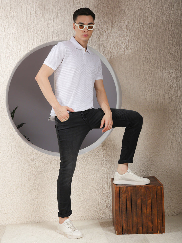 COBB WHITE PRINTED POLO NECK T-SHIRT