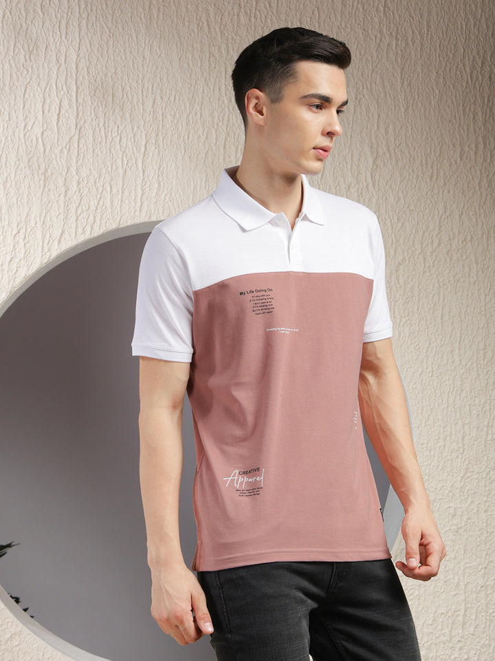 COBB BLUSH COLOR-BLOCK POLO NECK T-SHIRT