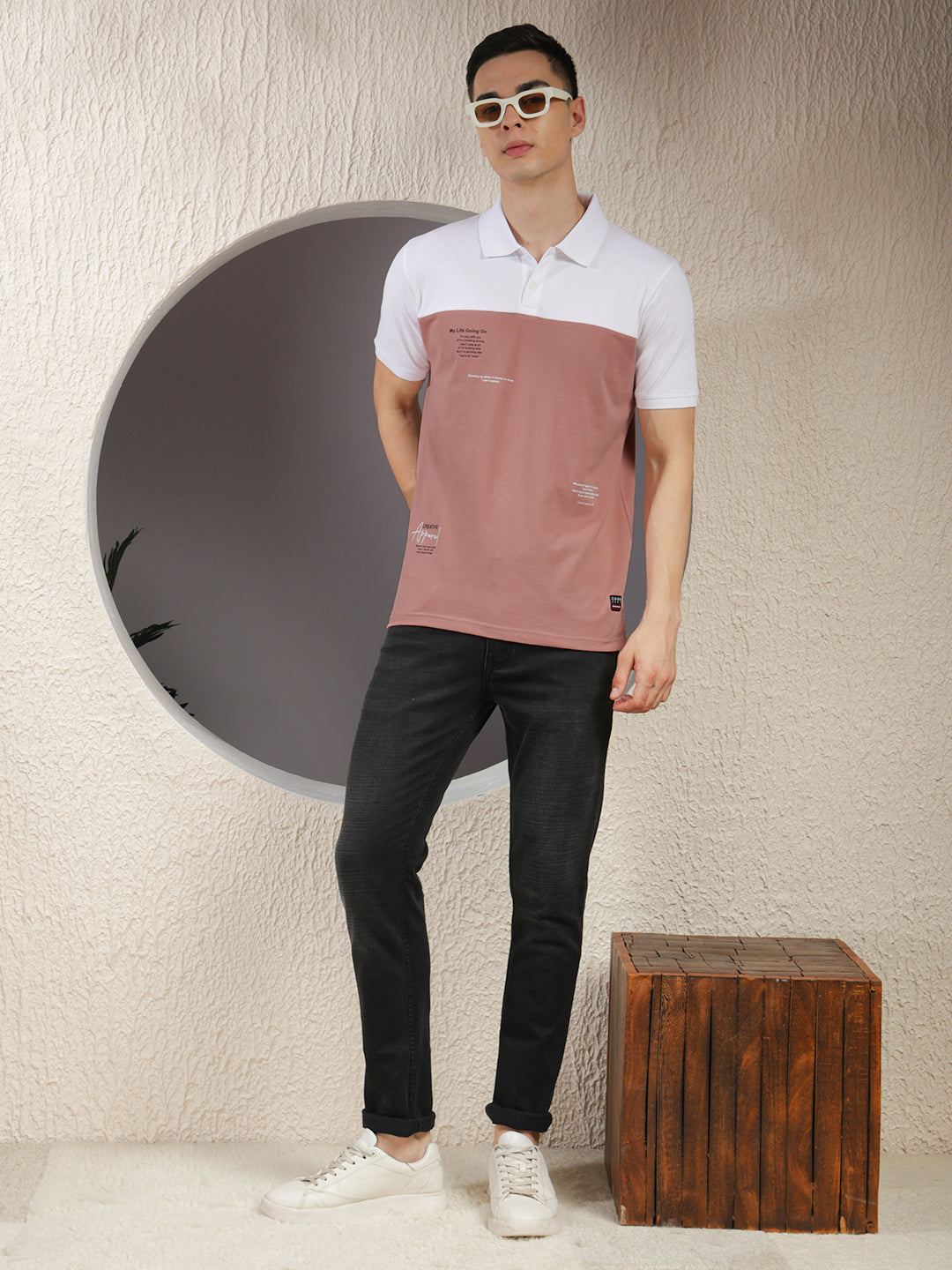 COBB BLUSH COLOR-BLOCK POLO NECK T-SHIRT