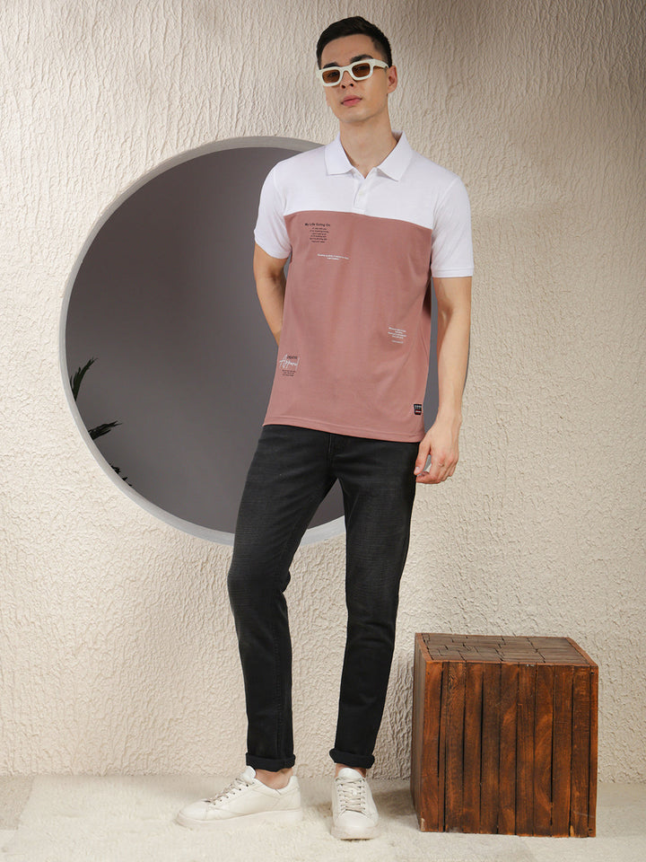 COBB BLUSH COLOR-BLOCK POLO NECK T-SHIRT