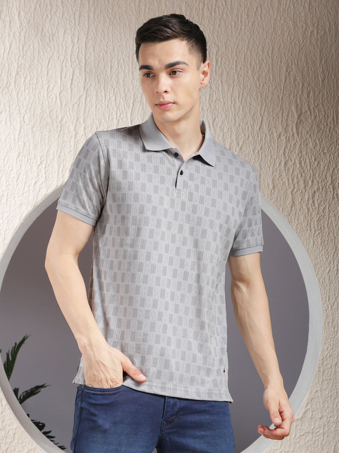 cobb grey printed polo neck t-shirt
