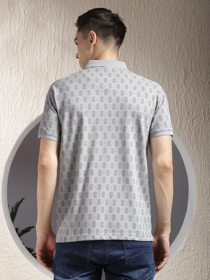 cobb grey printed polo neck t-shirt
