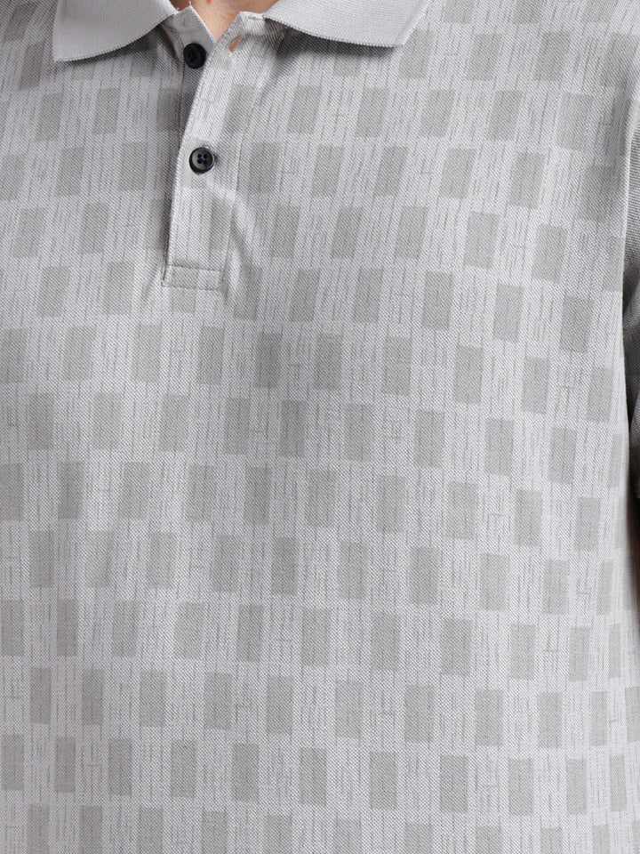 cobb grey printed polo neck t-shirt