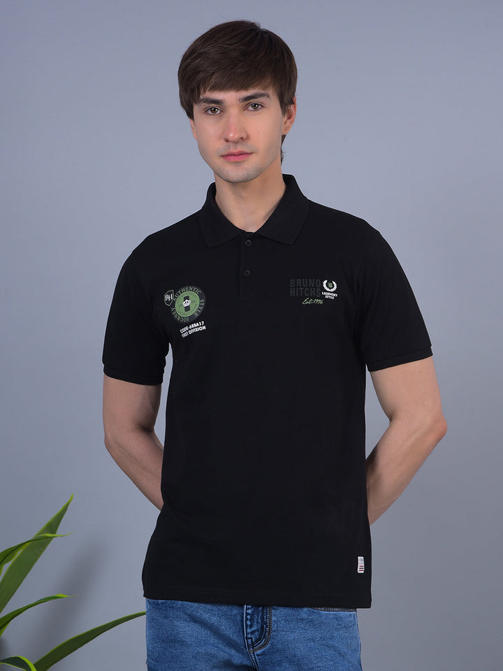 cobb black printed polo neck t-shirt