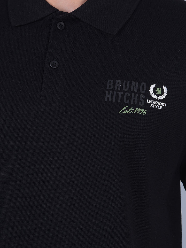 cobb black printed polo neck t-shirt