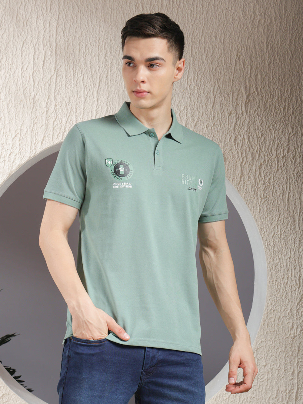cobb green printed polo neck t-shirt