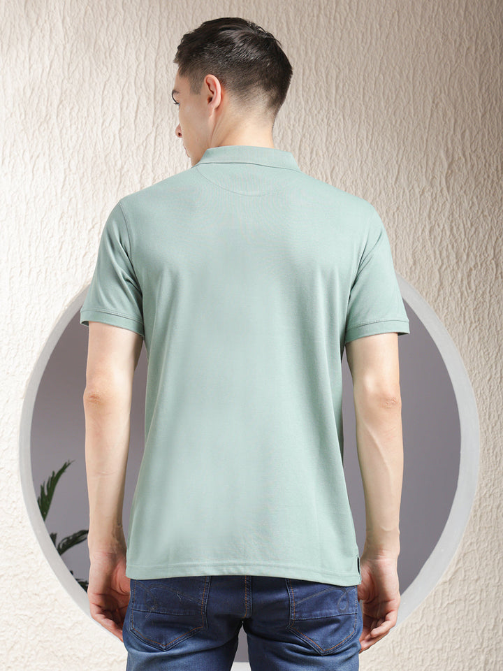 cobb green printed polo neck t-shirt