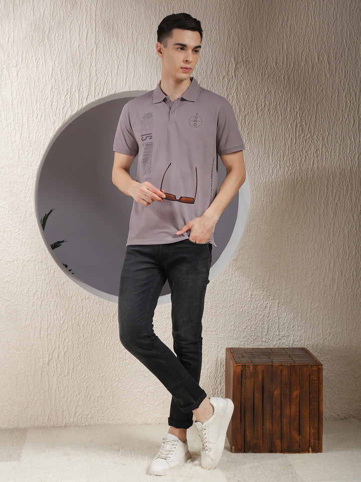 COBB LAVENDER PRINTED POLO NECK T-SHIRT