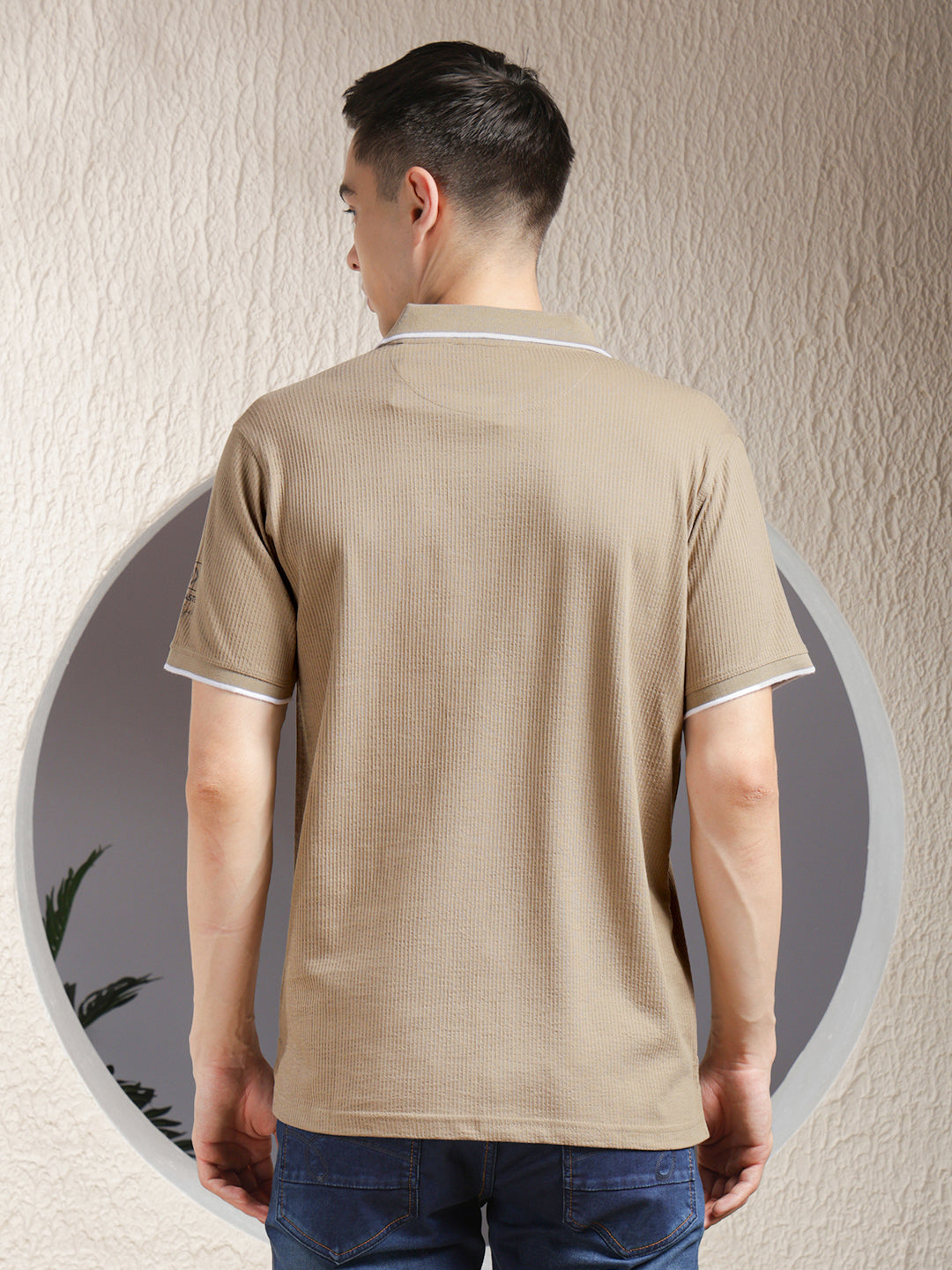 COBB BROWN STRIPED POLO NECK T-SHIRT