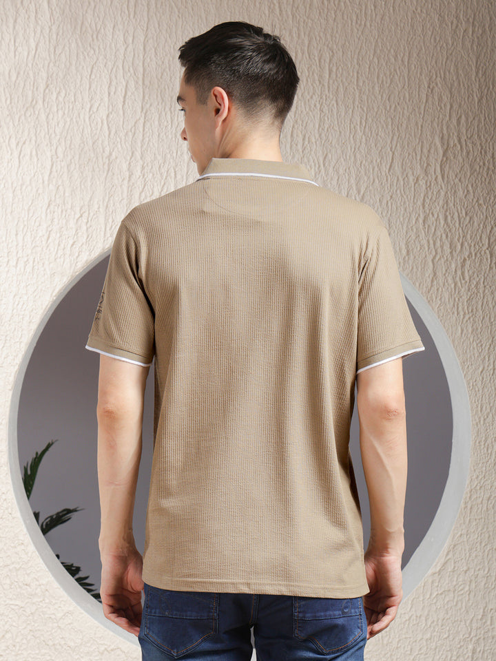 COBB BROWN STRIPED POLO NECK T-SHIRT
