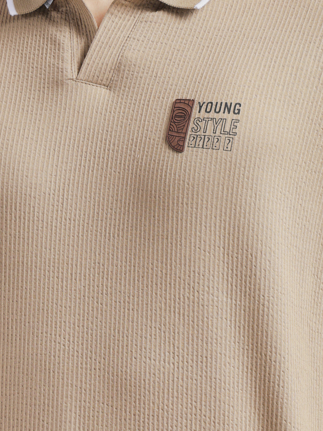 COBB BROWN STRIPED POLO NECK T-SHIRT