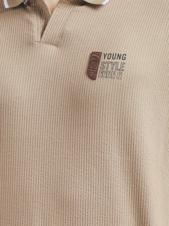 COBB BROWN STRIPED POLO NECK T-SHIRT