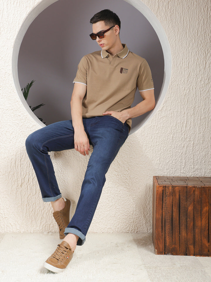 COBB BROWN STRIPED POLO NECK T-SHIRT