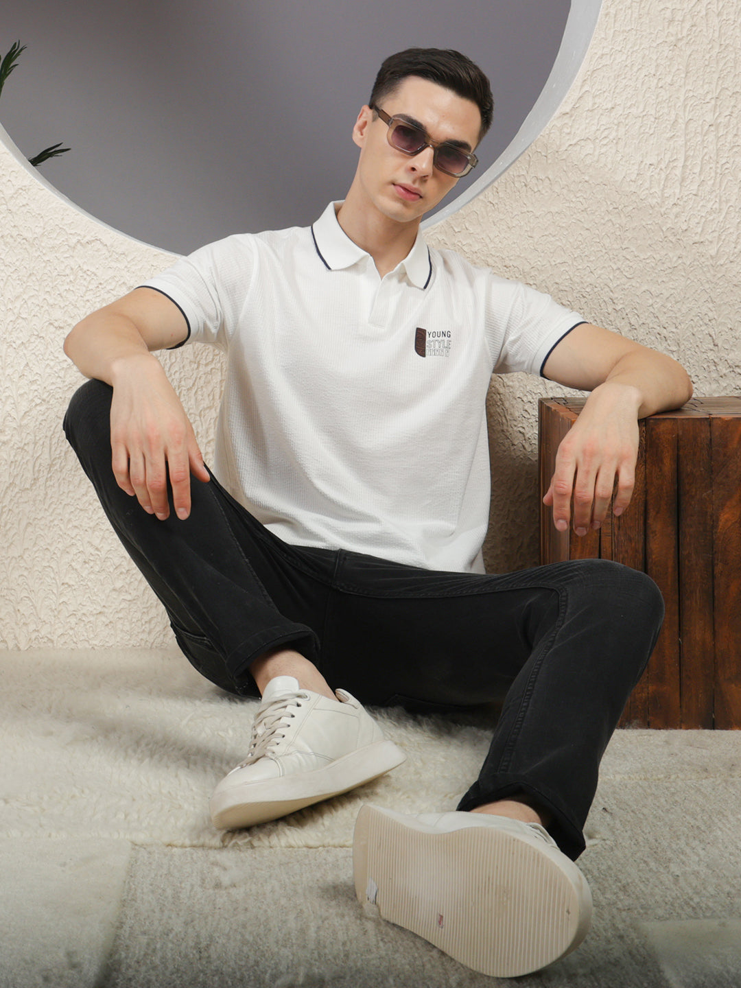 cobb solid white polo neck t-shirt