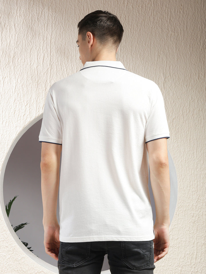 cobb solid white polo neck t-shirt