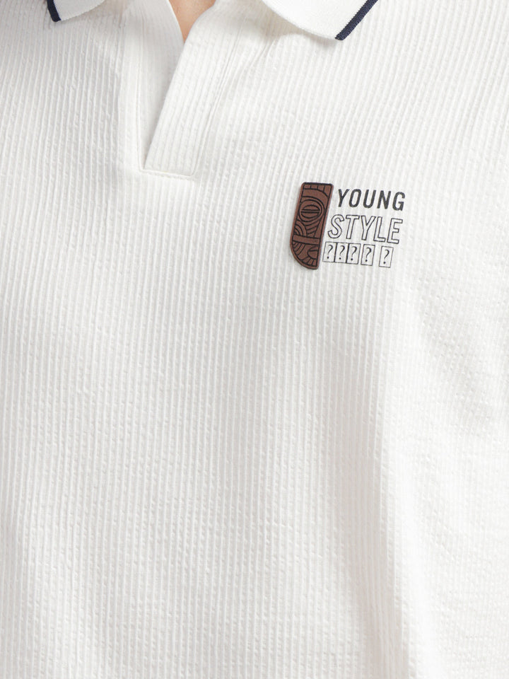 cobb solid white polo neck t-shirt
