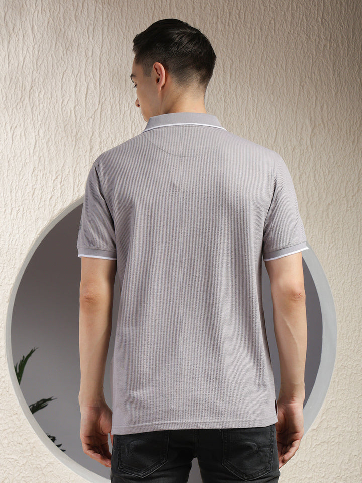 cobb cool grey striped polo neck t-shirt