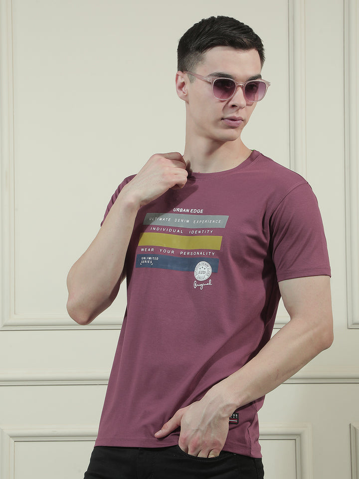 cobb purple printed round neck t-shirt