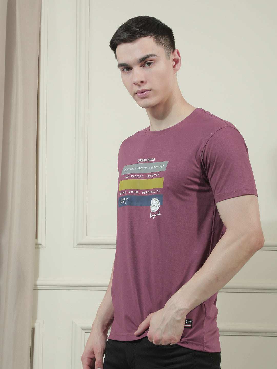 cobb purple printed round neck t-shirt