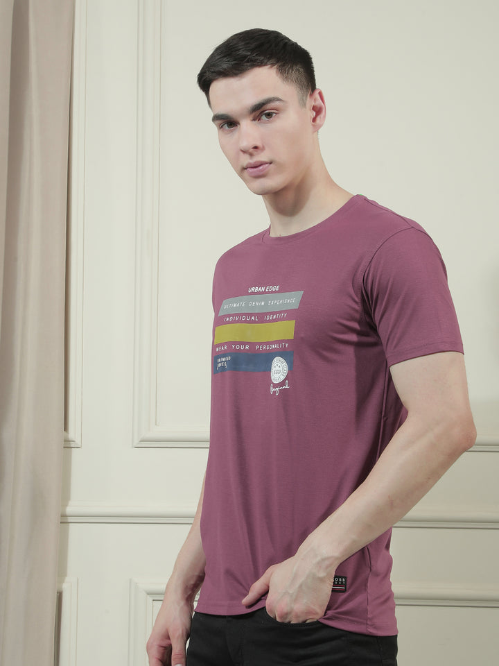 cobb purple printed round neck t-shirt
