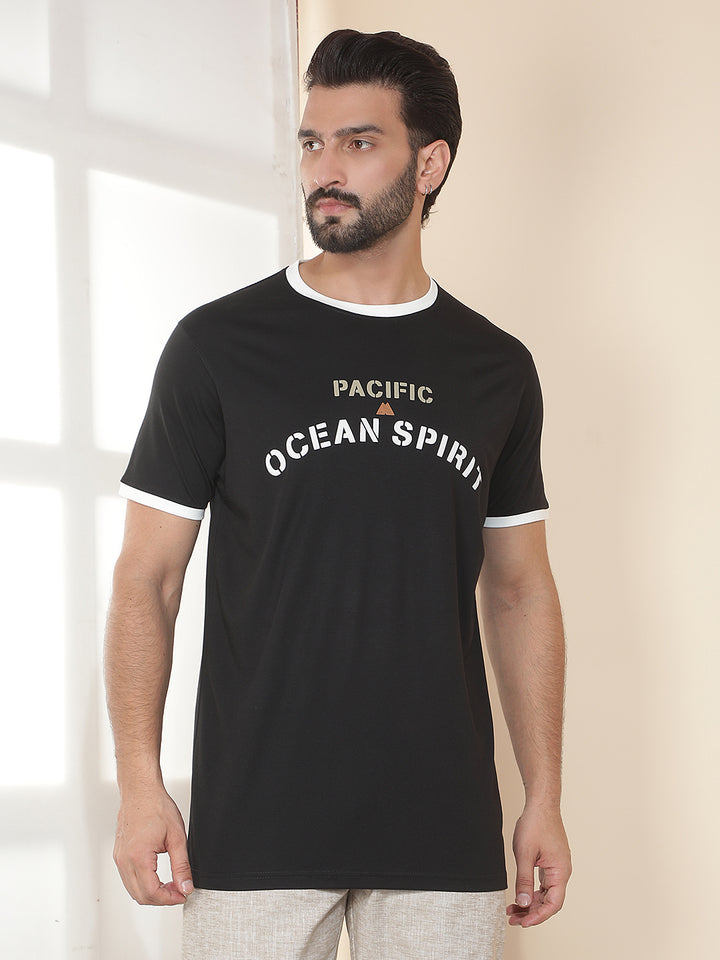 cobb black printed round neck t-shirt