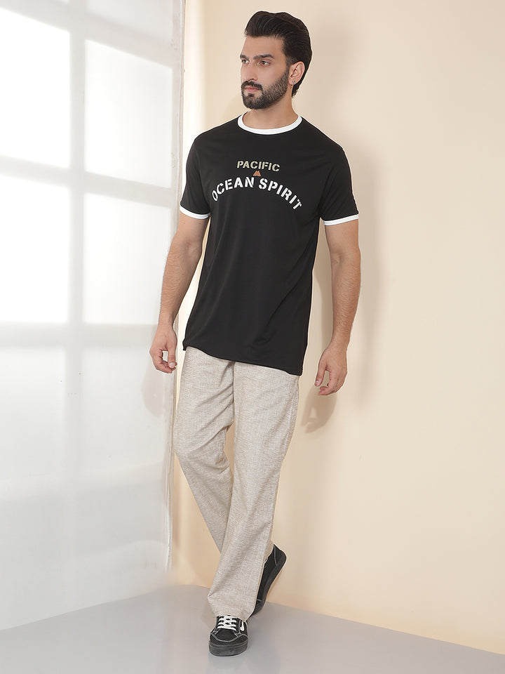 COBB BLACK PRINTED ROUND NECK T-SHIRT