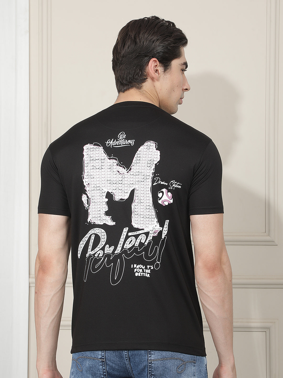 black printed round tees