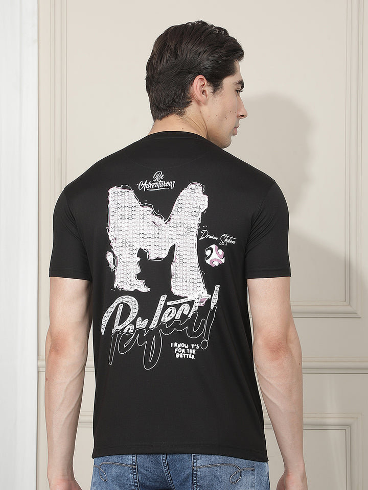 black printed round tees