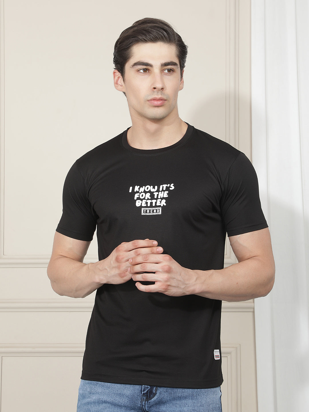 black printed round tees