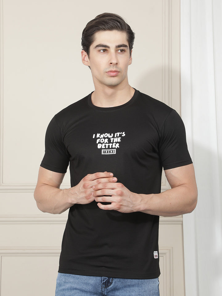 black printed round tees