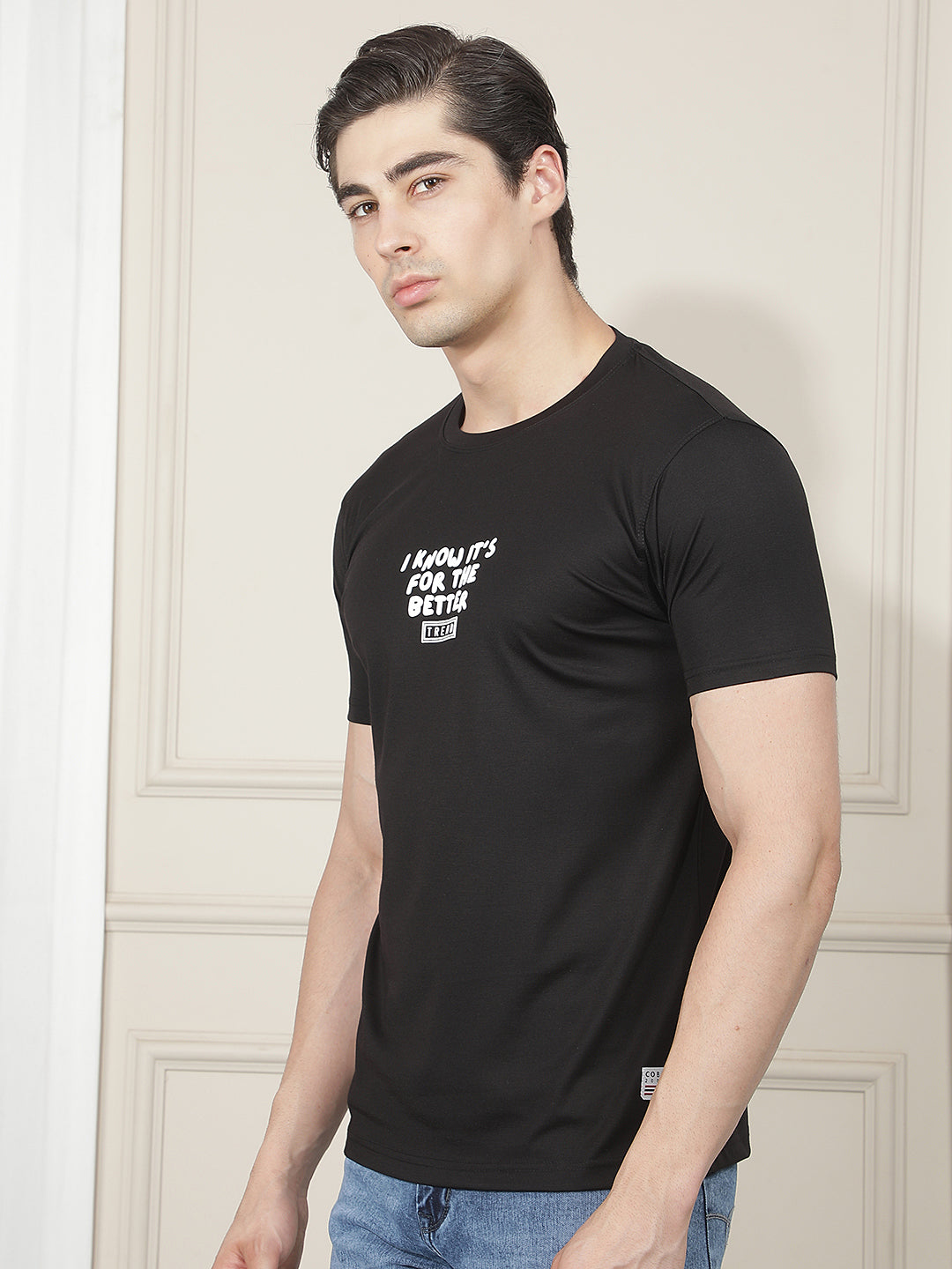 BLACK PRINTED ROUND TEES
