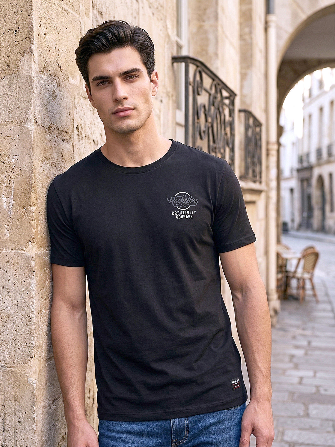 cobb black printed round neck t-shirt
