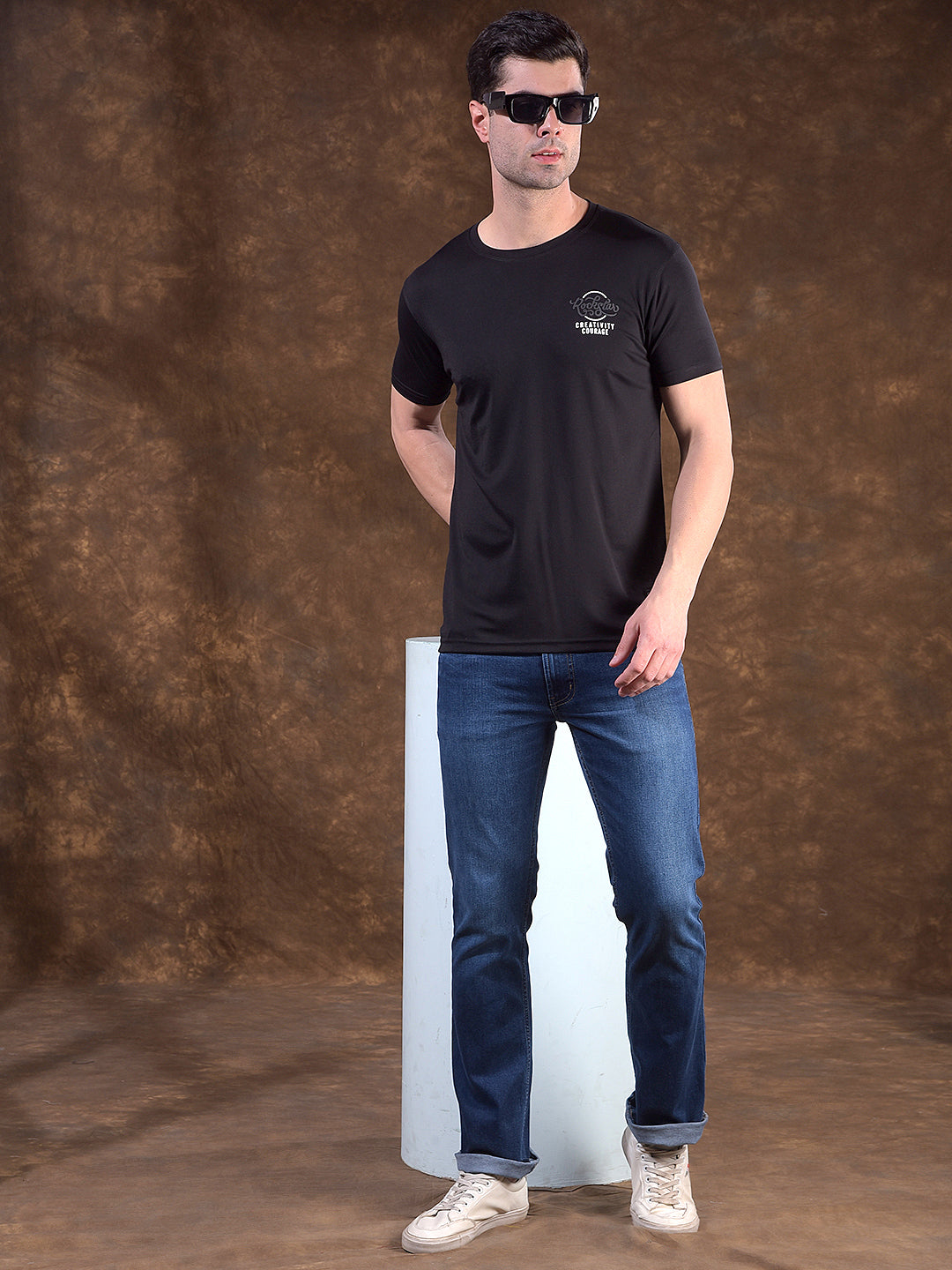 COBB BLACK PRINTED ROUND NECK T-SHIRT