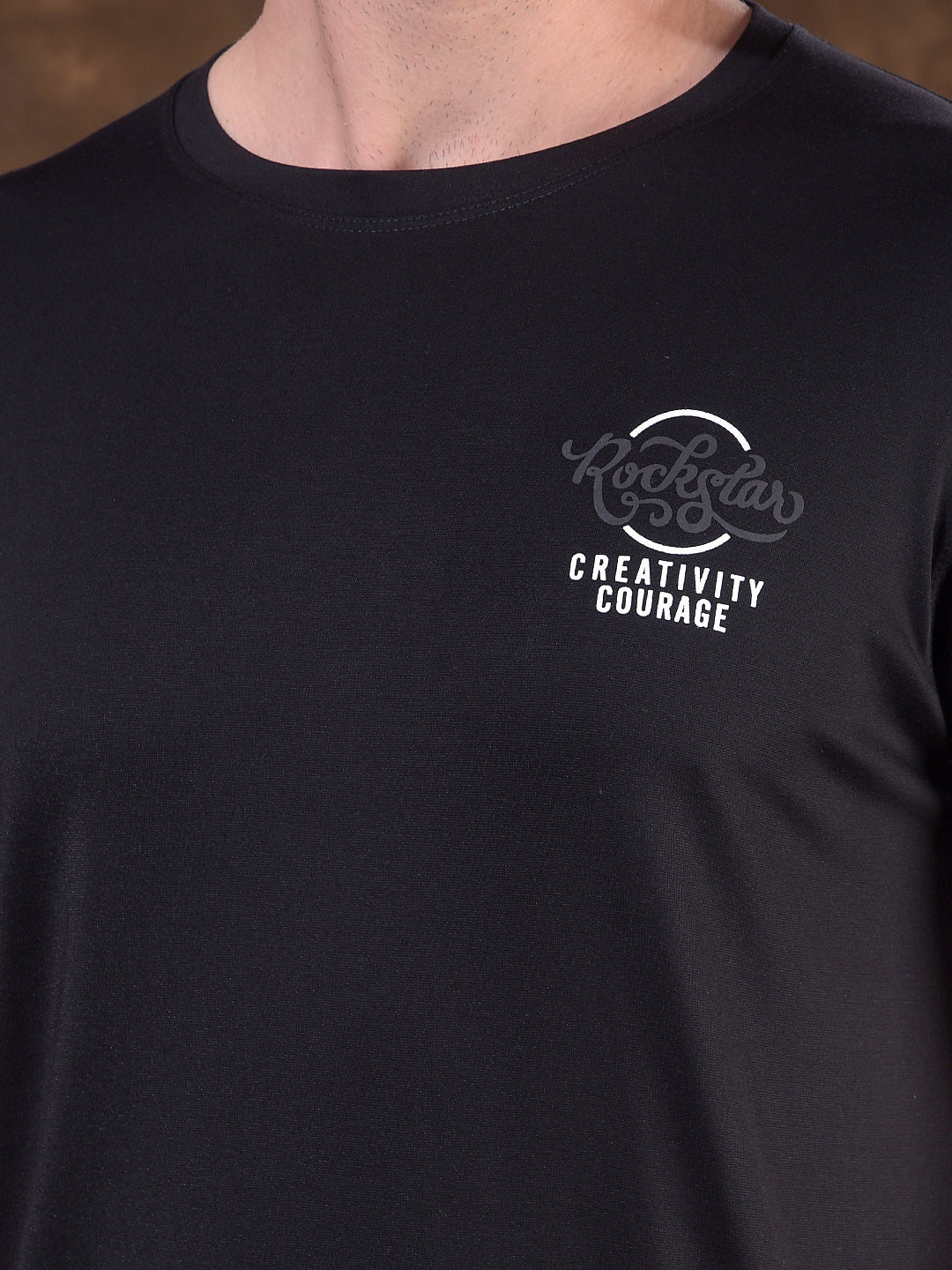COBB BLACK PRINTED ROUND NECK T-SHIRT