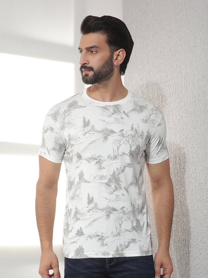 cobb white printed round neck t-shirt