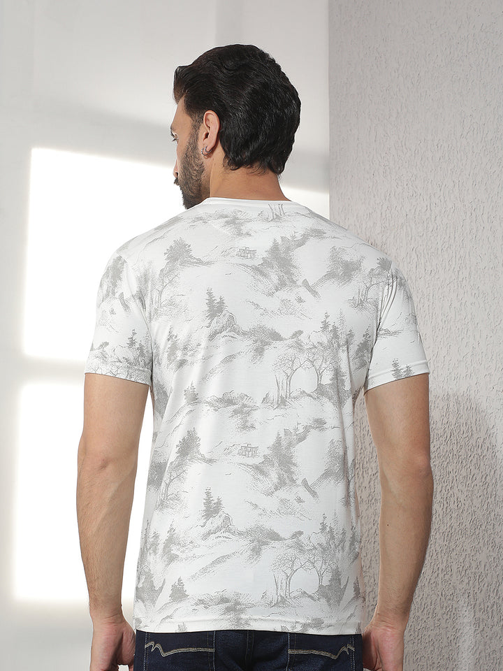 cobb white printed round neck t-shirt