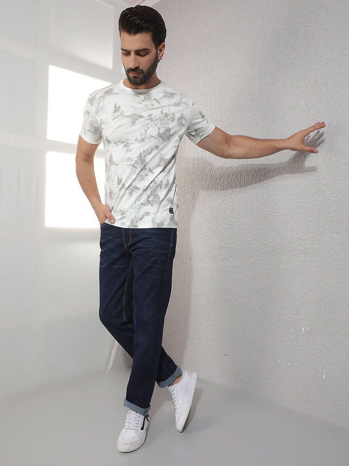 COBB WHITE PRINTED ROUND NECK T-SHIRT