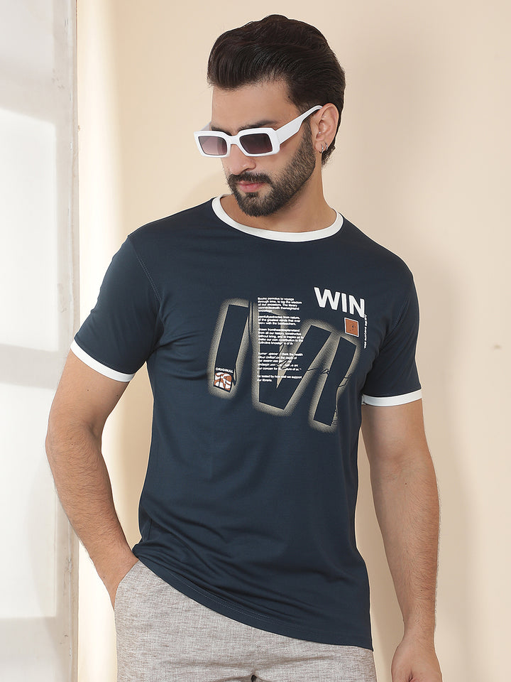 cobb navy blue printed round neck t-shirt