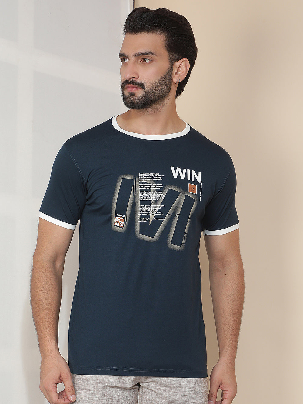 cobb navy blue printed round neck t-shirt