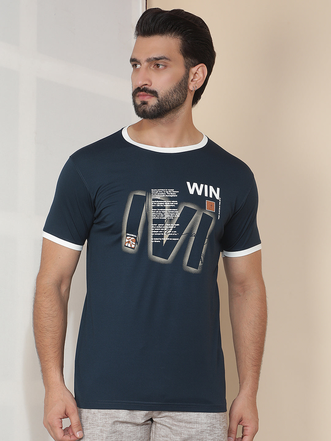 cobb navy blue printed round neck t-shirt