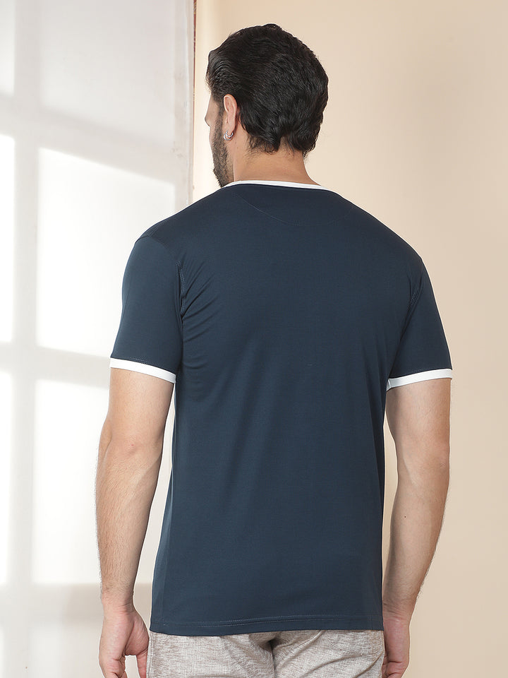 cobb navy blue printed round neck t-shirt