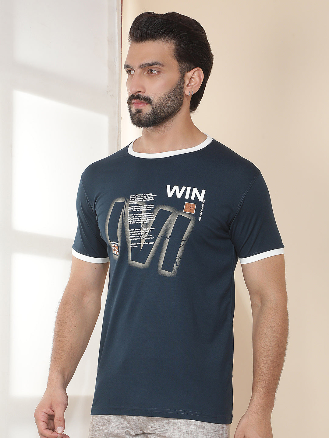 cobb navy blue printed round neck t-shirt