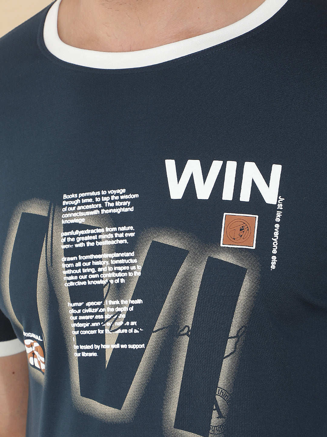 COBB NAVY BLUE PRINTED ROUND NECK T-SHIRT